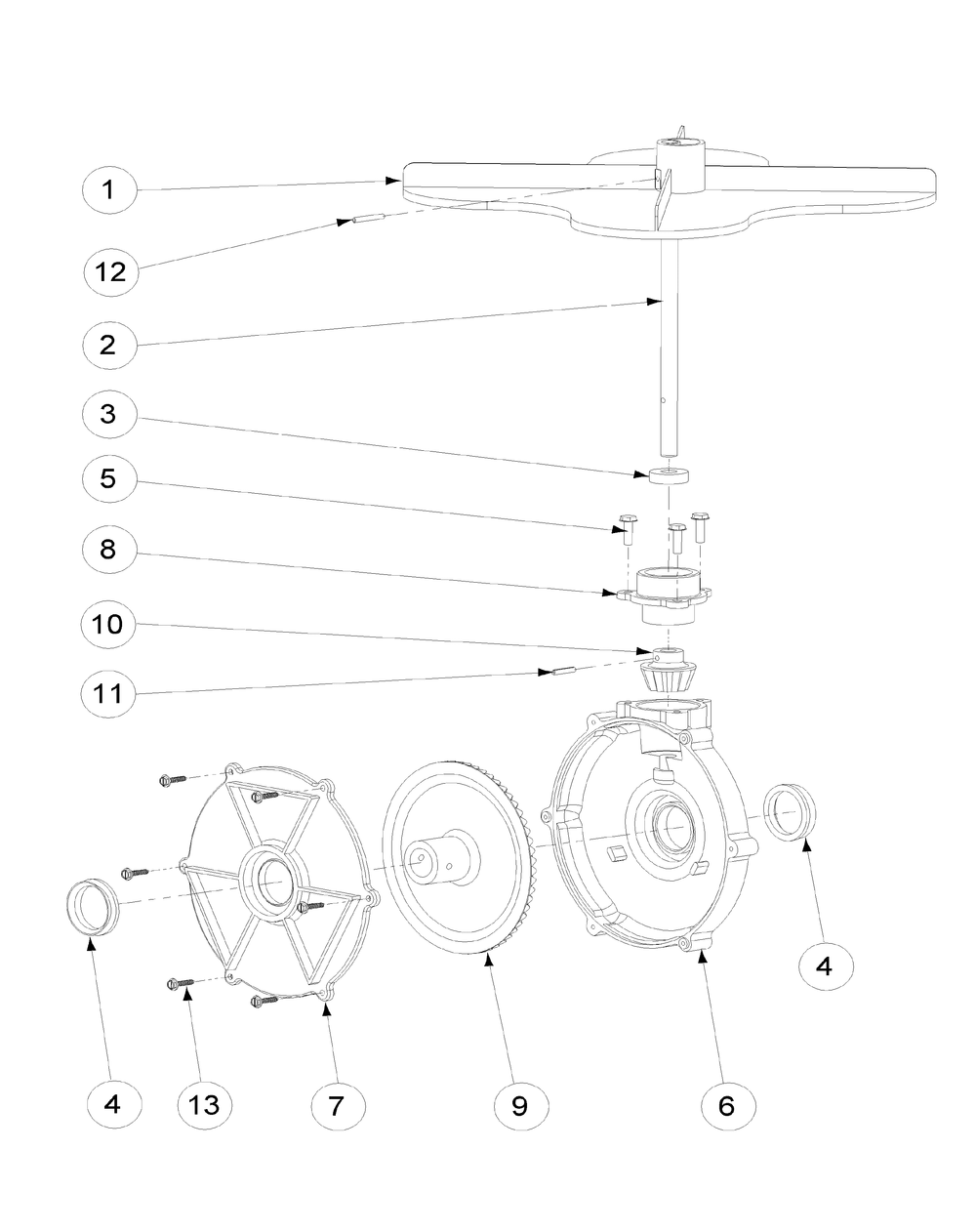 Impeller Assembly Diagram and Parts List for 56A443TH (750-XP)(2008 & Before) Cub Cadet Lawn Mower